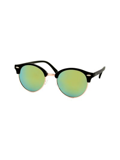 Dames Zonnebril Rond Zwart - Geel Groen Spiegel Glas