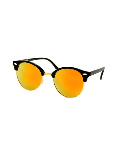 Dames Zonnebril Rond Zwart - Geel Oranje Spiegelglazen