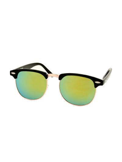 Heren Zonnebril Zwart Ovaal - Geel Groen Spiegel