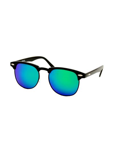 Heren Zonnebril Zwart Ovaal - Groen Blauw Spiegel