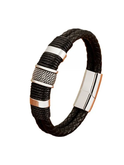 Leren Armband - Zilveren Armband - Armband Heren - Armband Dames - Leer - Zilver - Zwart