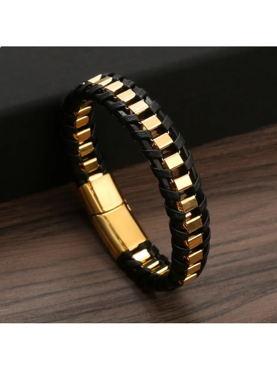 Leren Armband - Schakel Armband - Armband Heren - Armband Dames - Leer - Schakel - Goud